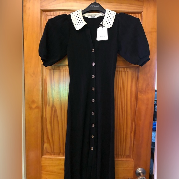 SANDRO Villa Crochet Collar Midi Dress - Picture 12 of 13